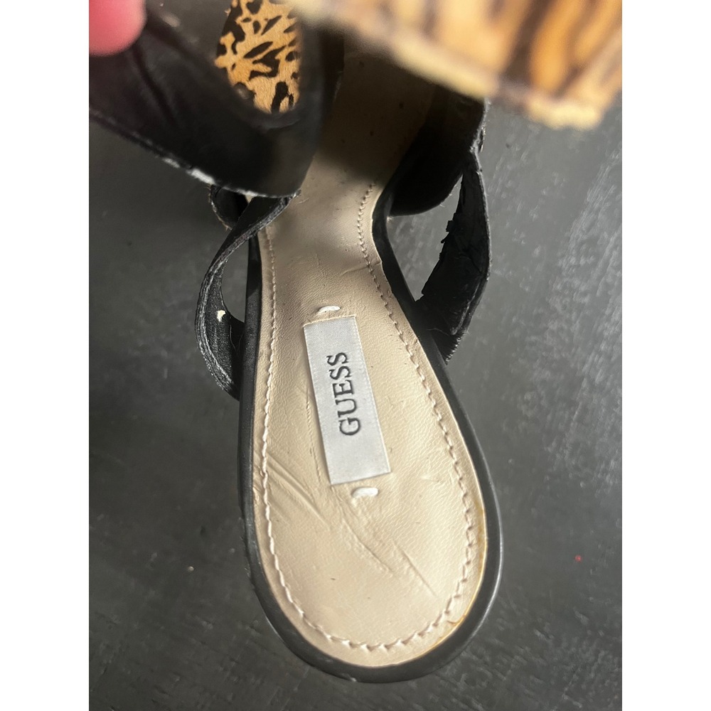 Guess Leopard Print Calf Hair Platform Stiletto Sandals Peep Toe Slingback - Picture 15 of 15